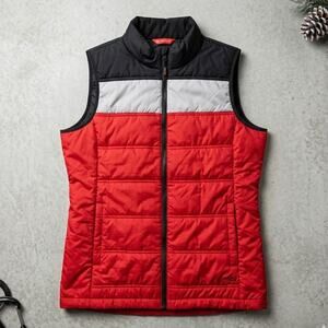 NEW CBUK by Cutter & Buck Women's Puffer Vest Large Red Colorblock Golf